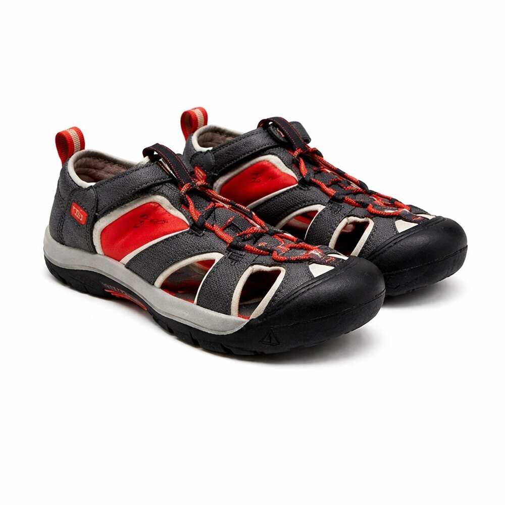 KEEN Big Kids Youth Waterproof Hiking Sandals Size 2 | Red Gray | Washable Outdo